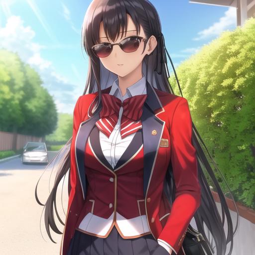 01706-1858805772-masterpiece, 1girl, horikita, red jacket, sunglasses, black hair, loose hair.png